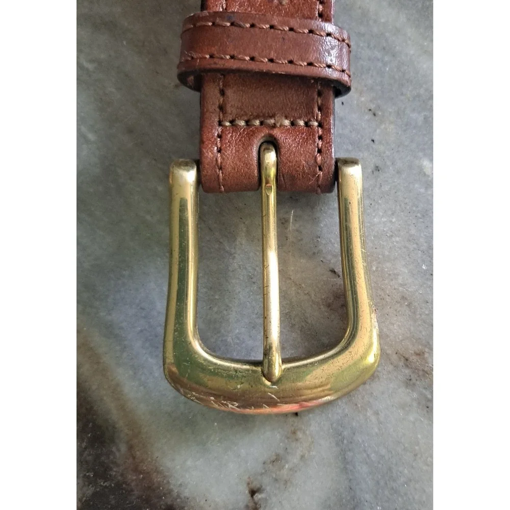 Full Grain Cowhide Argentina Brown Woven Leather Belt Solid Brass Buckle Sz 40